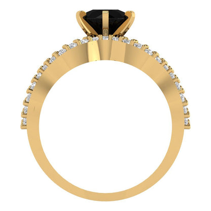 1.57 cttw Round Cut Natural Onyx Bridal Set - Solid Yellow Gold  Engagement Ring & Wedding Band
