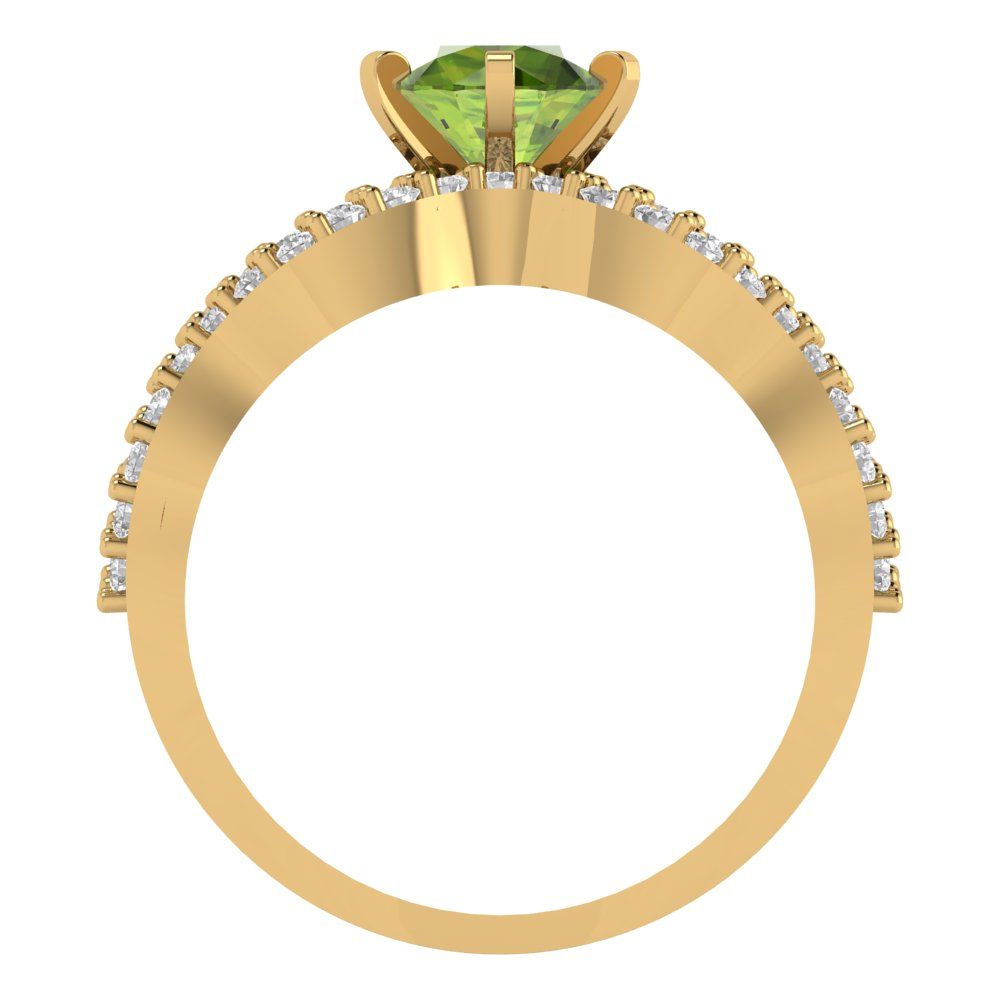 1.57 cttw Round Cut Natural Peridot Bridal Set - Solid Yellow Gold  Engagement Ring & Wedding Band