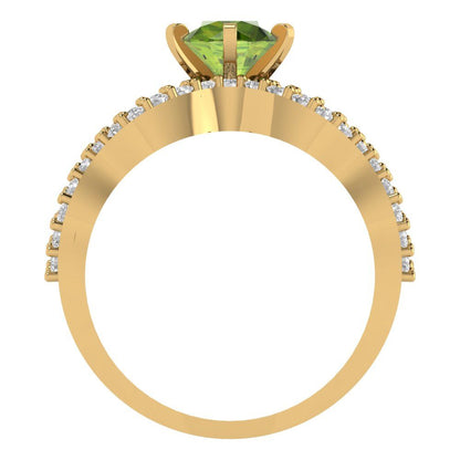 1.57 cttw Round Cut Natural Peridot Bridal Set - Solid Yellow Gold  Engagement Ring & Wedding Band