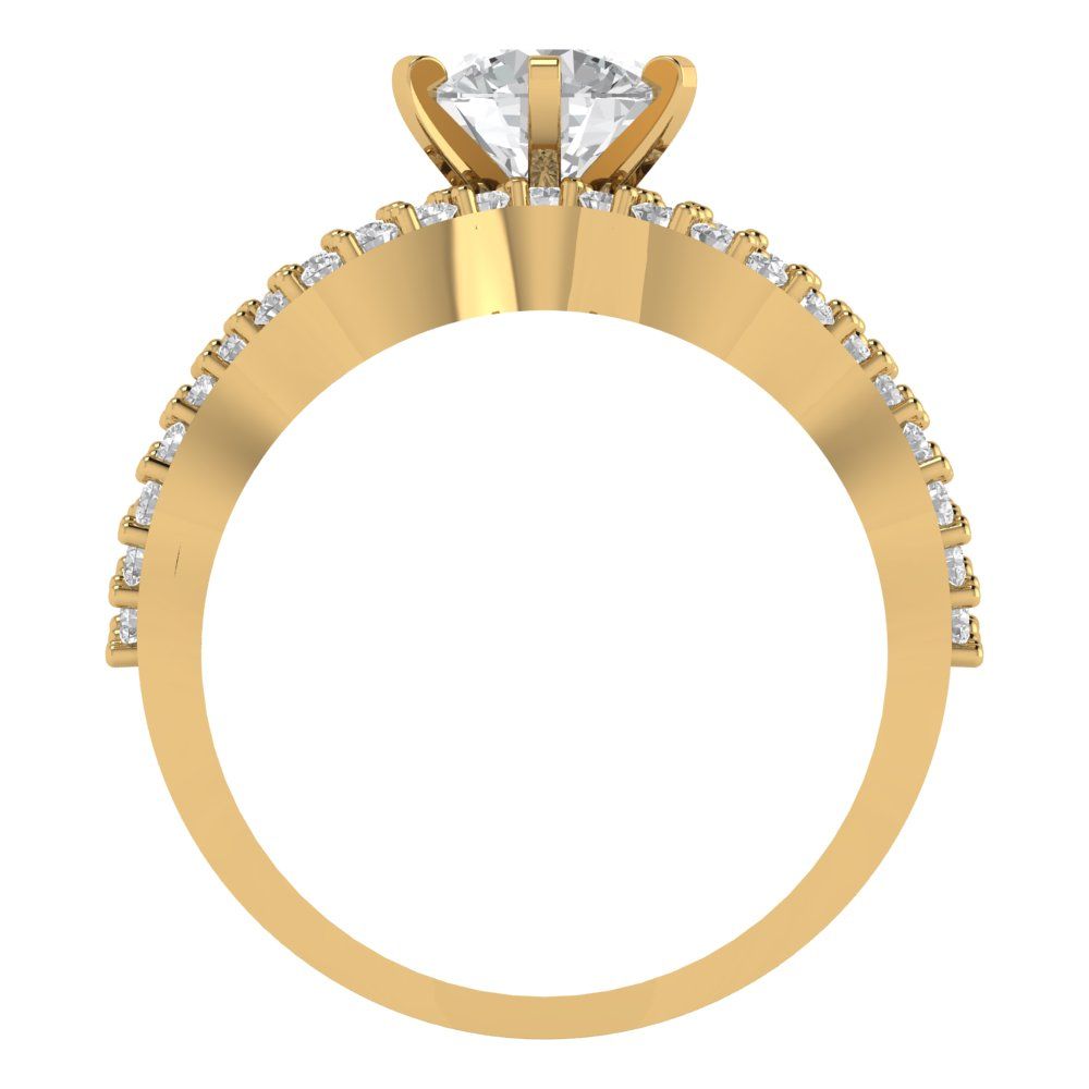 1.57 cttw Round Cut Zirconia Simulated Diamond Bridal Set - Solid Yellow Gold  Engagement Ring & Wedding Band