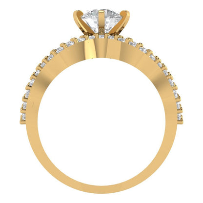 1.57 cttw Round Cut Zirconia Simulated Diamond Bridal Set - Solid Yellow Gold  Engagement Ring & Wedding Band