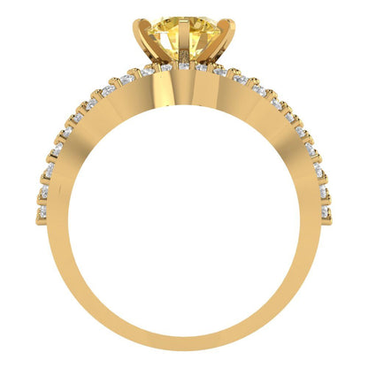 1.57 cttw Round Cut Simulated Yellow Diamond Bridal Set - Solid Yellow Gold  Engagement Ring & Wedding Band