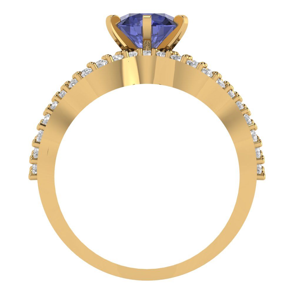 1.57 cttw Round Cut Simulated Tanzanite Bridal Set - Solid Yellow Gold  Engagement Ring & Wedding Band