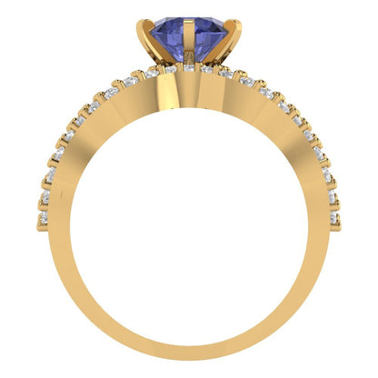 1.57 cttw Round Cut Simulated Tanzanite Bridal Set - Solid Yellow Gold  Engagement Ring & Wedding Band