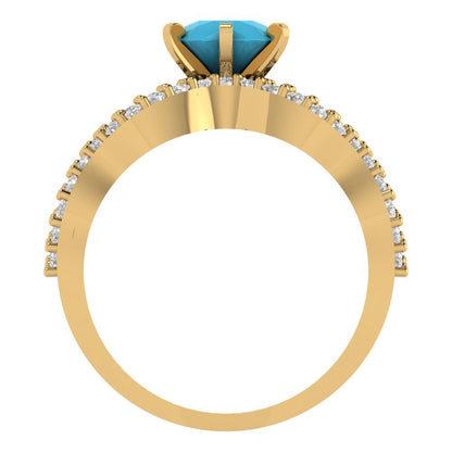 1.57 cttw Round Cut Simulated Turquoise Bridal Set - Solid Yellow Gold  Engagement Ring & Wedding Band