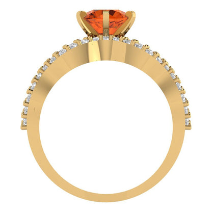 1.57 cttw Round Cut Simulated Ruby Bridal Set - Solid Yellow Gold  Engagement Ring & Wedding Band