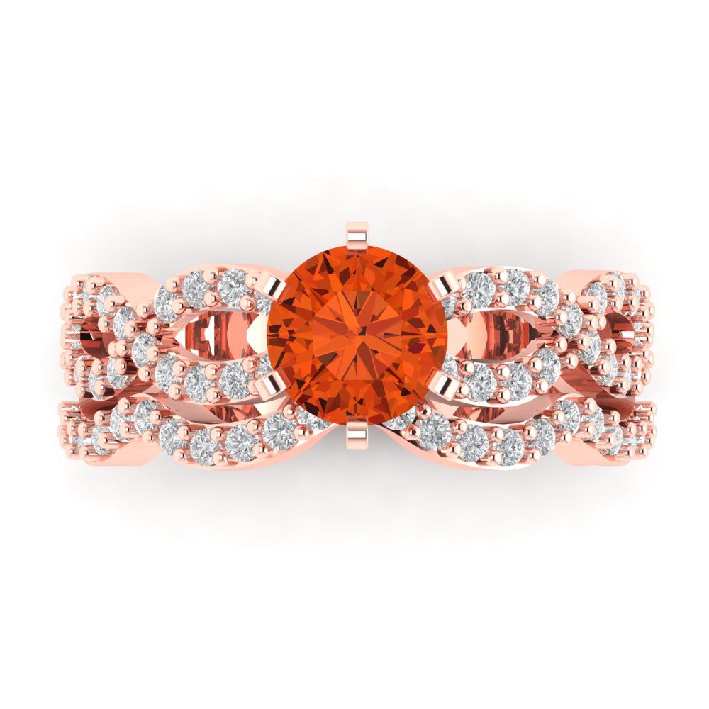 1.57 cttw Round Cut Simulated Red Diamond Bridal Set - Solid Rose Gold Engagement Ring & Wedding Band