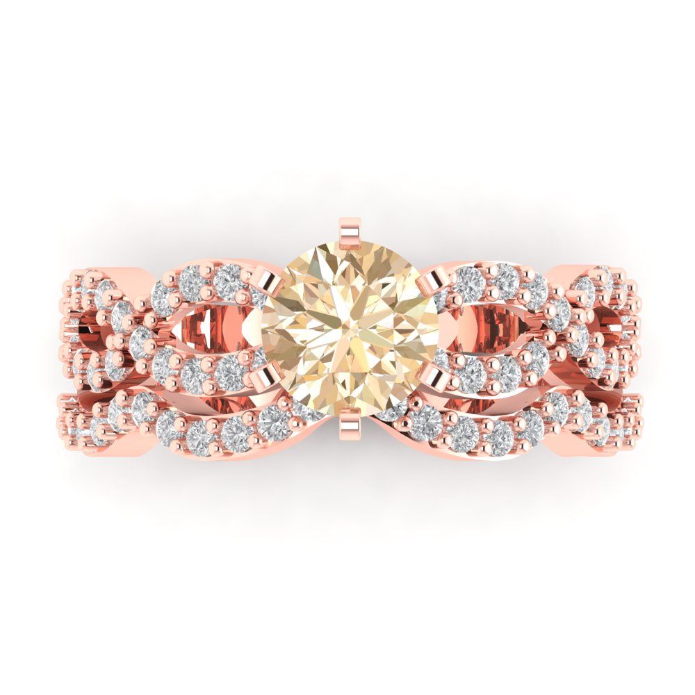 1.57 cttw Round Cut Natural Morganite Bridal Set - Solid Rose Gold Engagement Ring & Wedding Band