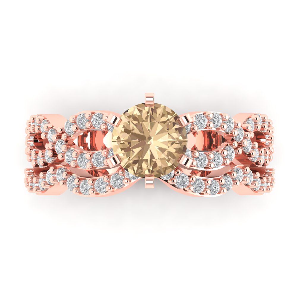 1.57 cttw Round Cut Yellow Moissanite Bridal Set - Solid Rose Gold Engagement Ring & Wedding Band