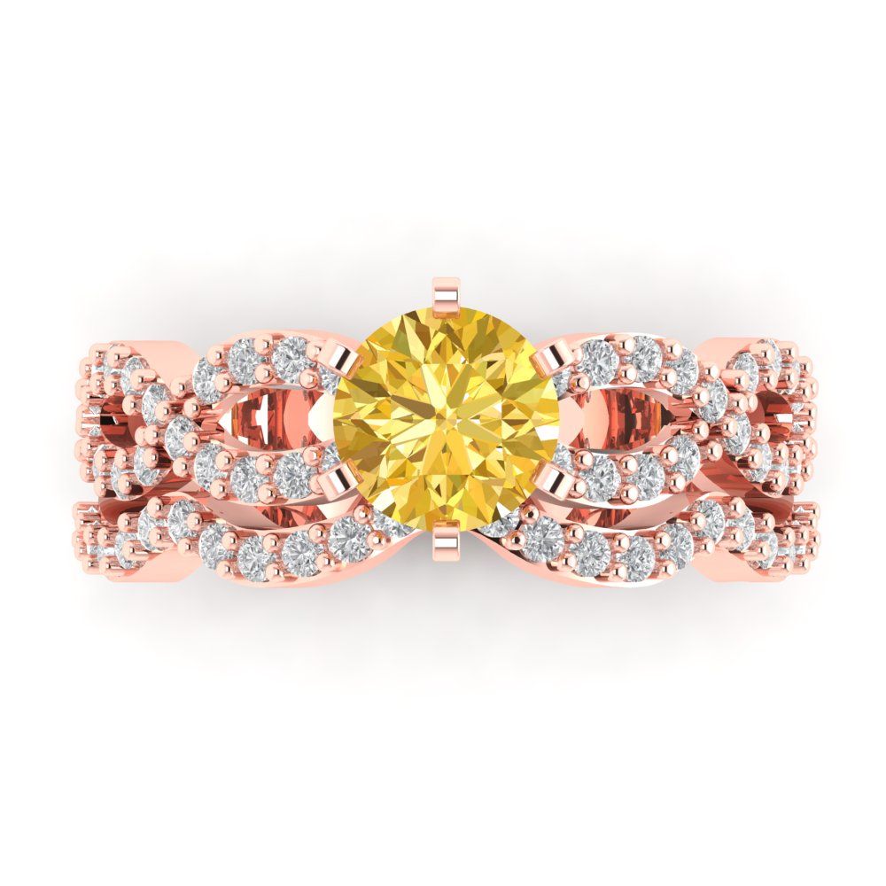 1.57 cttw Round Cut Simulated Yellow Diamond Bridal Set - Solid Rose Gold Engagement Ring & Wedding Band