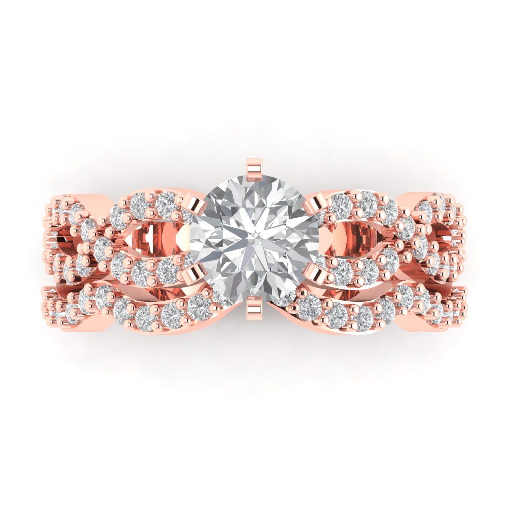 1.57 cttw Round Cut Zirconia Simulated Diamond Bridal Set - Solid Rose Gold Engagement Ring & Wedding Band