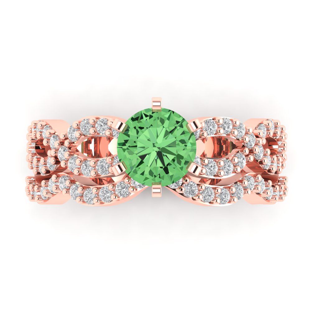 1.57 cttw Round Cut Simulated Green Diamond Bridal Set - Solid Rose Gold Engagement Ring & Wedding Band