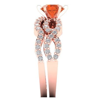 1.57 cttw Round Cut Simulated Red Diamond Bridal Set - Solid Rose Gold Engagement Ring & Wedding Band