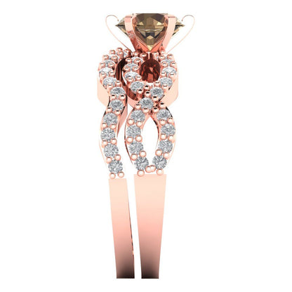 1.57 cttw Round Cut Simulated Champagne Diamond Bridal Set - Solid Rose Gold Engagement Ring & Wedding Band