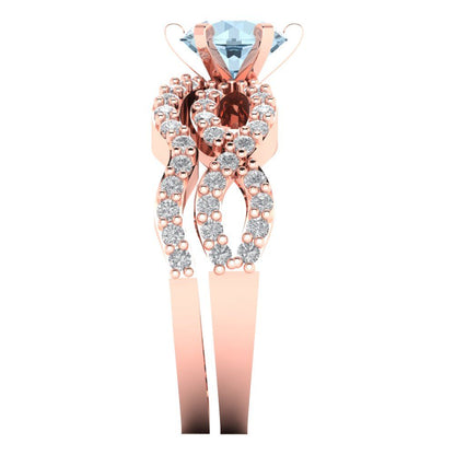 1.57 cttw Round Cut Natural Swiss Blue Topaz Bridal Set - Solid Rose Gold Engagement Ring & Wedding Band