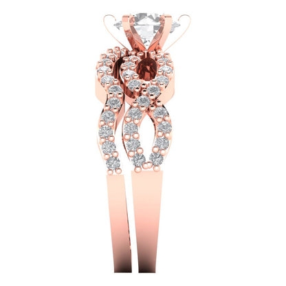 1.57 cttw Round Cut Moissanite Bridal Set - Solid Rose Gold Engagement Ring & Wedding Band