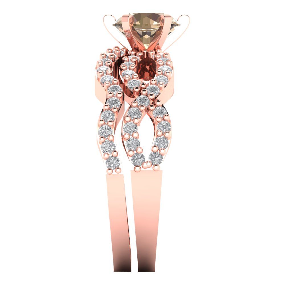 1.57 cttw Round Cut Yellow Moissanite Bridal Set - Solid Rose Gold Engagement Ring & Wedding Band