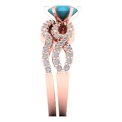 1.57 cttw Round Cut Simulated Turquoise Bridal Set - Solid Rose Gold Engagement Ring & Wedding Band