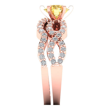 1.57 cttw Round Cut Natural Citrine Bridal Set - Solid Rose Gold Engagement Ring & Wedding Band