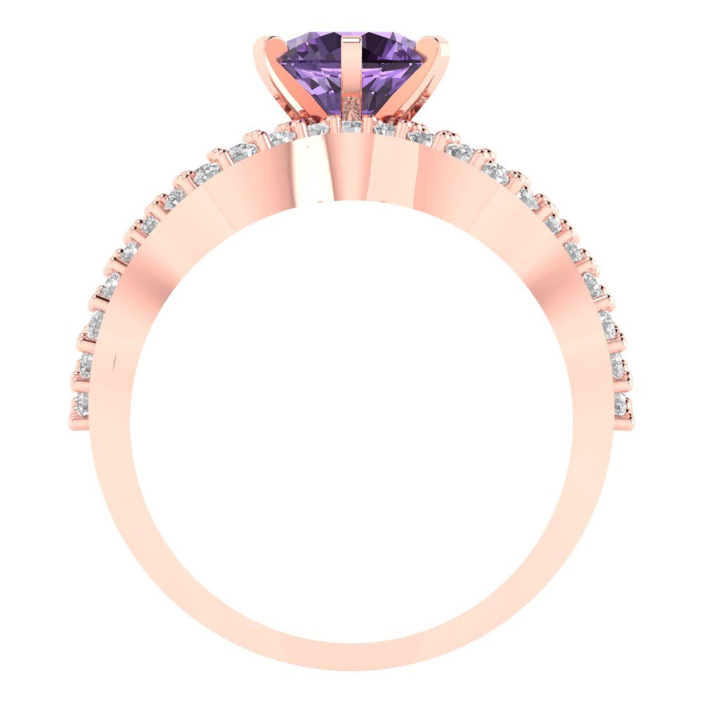 1.57 cttw Round Cut Simulated Alexandrite Bridal Set - Solid Rose Gold Engagement Ring & Wedding Band