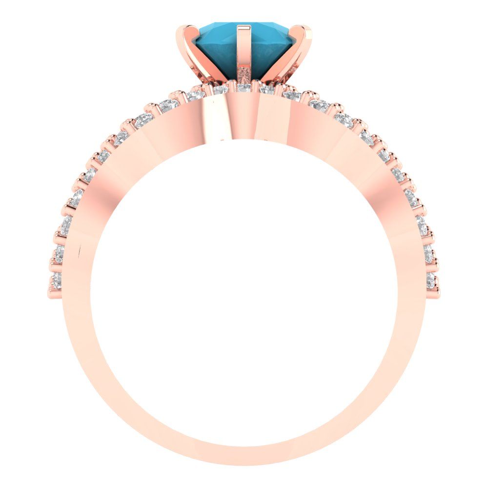 1.57 cttw Round Cut Simulated Turquoise Bridal Set - Solid Rose Gold Engagement Ring & Wedding Band