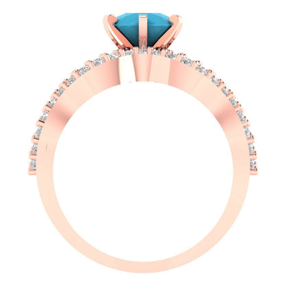 1.57 cttw Round Cut Simulated Turquoise Bridal Set - Solid Rose Gold Engagement Ring & Wedding Band