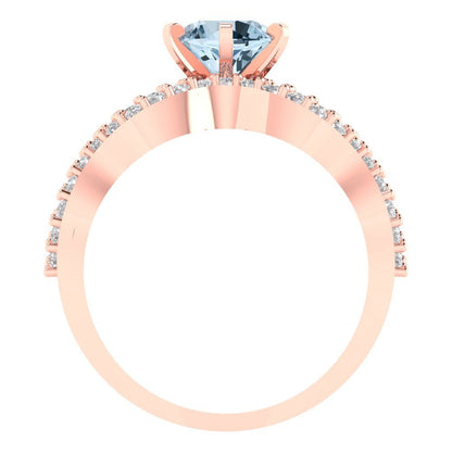 1.57 cttw Round Cut Natural Swiss Blue Topaz Bridal Set - Solid Rose Gold Engagement Ring & Wedding Band
