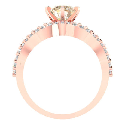 1.57 cttw Round Cut Natural Morganite Bridal Set - Solid Rose Gold Engagement Ring & Wedding Band