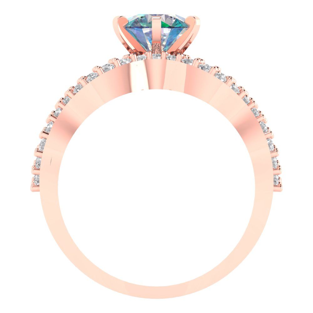 1.57 cttw Round Cut Blue Moissanite Bridal Set - Solid Rose Gold Engagement Ring & Wedding Band