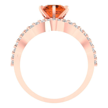 1.57 cttw Round Cut Simulated Ruby Bridal Set - Solid Rose Gold Engagement Ring & Wedding Band