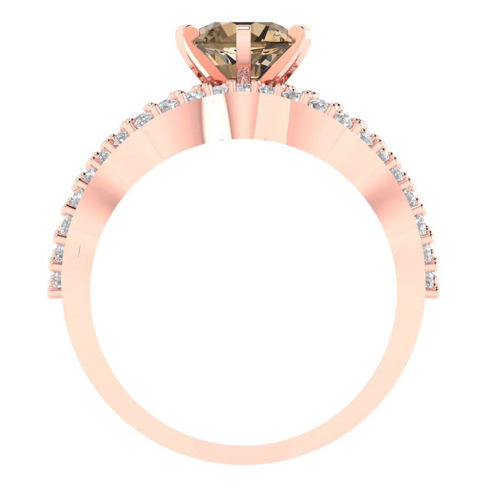 1.57 cttw Round Cut Simulated Champagne Diamond Bridal Set - Solid Rose Gold Engagement Ring & Wedding Band