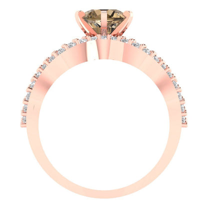 1.57 cttw Round Cut Simulated Champagne Diamond Bridal Set - Solid Rose Gold Engagement Ring & Wedding Band