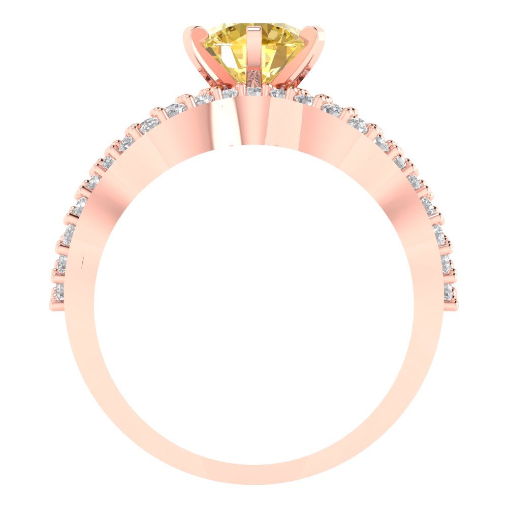 1.57 cttw Round Cut Simulated Yellow Diamond Bridal Set - Solid Rose Gold Engagement Ring & Wedding Band