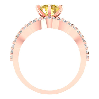 1.57 cttw Round Cut Simulated Yellow Diamond Bridal Set - Solid Rose Gold Engagement Ring & Wedding Band