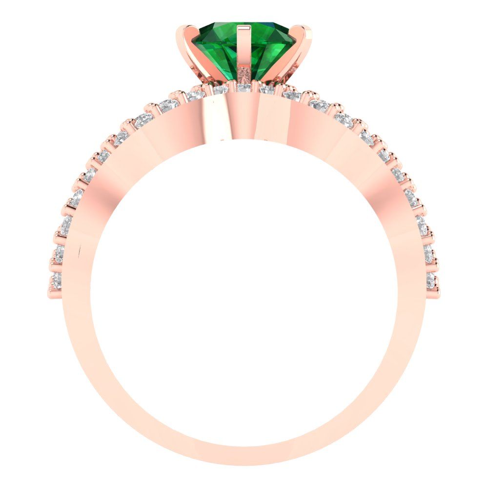 1.57 cttw Round Cut Simulated Emerald Bridal Set - Solid Rose Gold Engagement Ring & Wedding Band