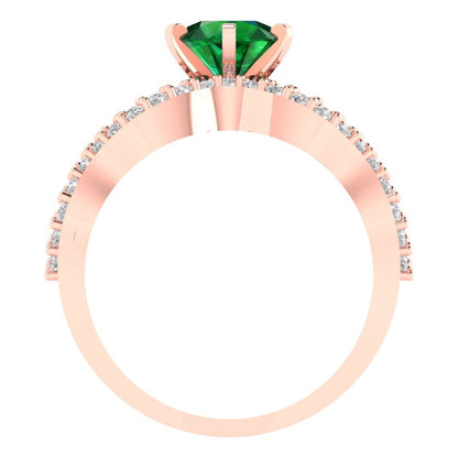 1.57 cttw Round Cut Simulated Emerald Bridal Set - Solid Rose Gold Engagement Ring & Wedding Band