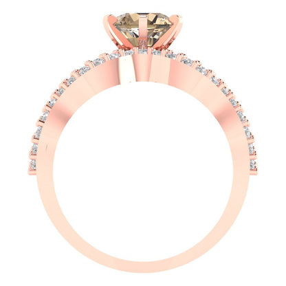 1.57 cttw Round Cut Yellow Moissanite Bridal Set - Solid Rose Gold Engagement Ring & Wedding Band