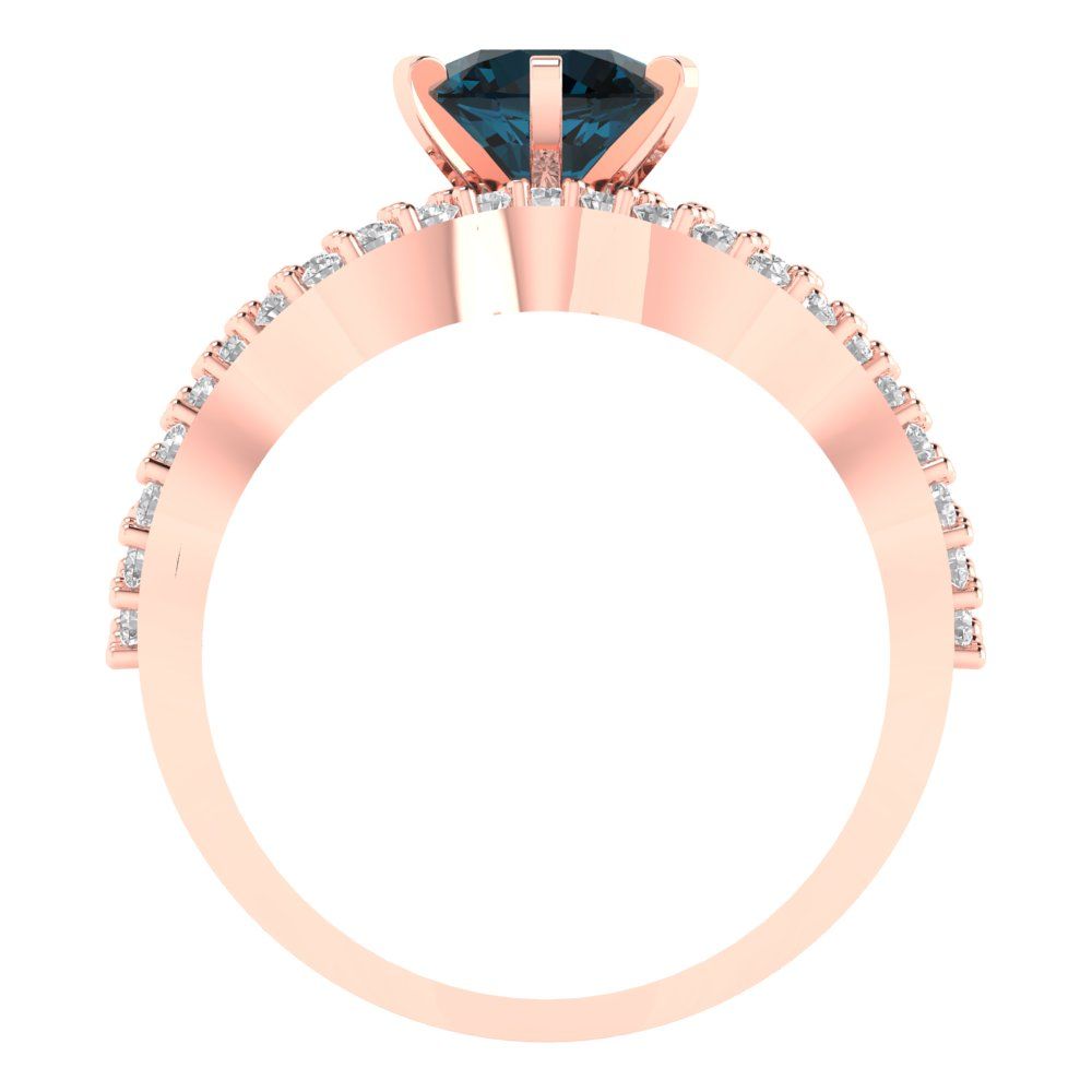 1.57 cttw Round Cut Natural London Blue Topaz Bridal Set - Solid Rose Gold Engagement Ring & Wedding Band
