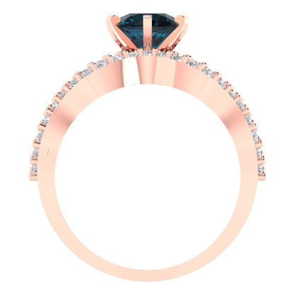 1.57 cttw Round Cut Natural London Blue Topaz Bridal Set - Solid Rose Gold Engagement Ring & Wedding Band
