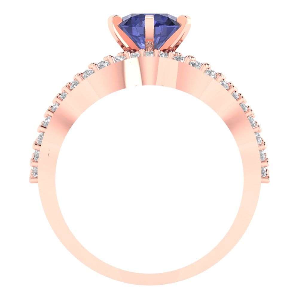 1.57 cttw Round Cut Simulated Tanzanite Bridal Set - Solid Rose Gold Engagement Ring & Wedding Band