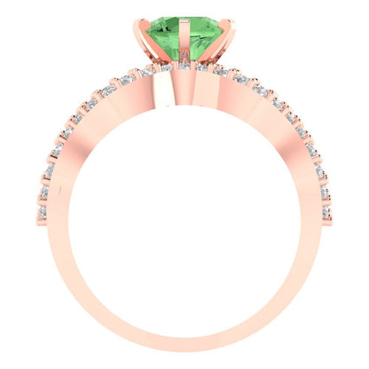 1.57 cttw Round Cut Simulated Green Diamond Bridal Set - Solid Rose Gold Engagement Ring & Wedding Band