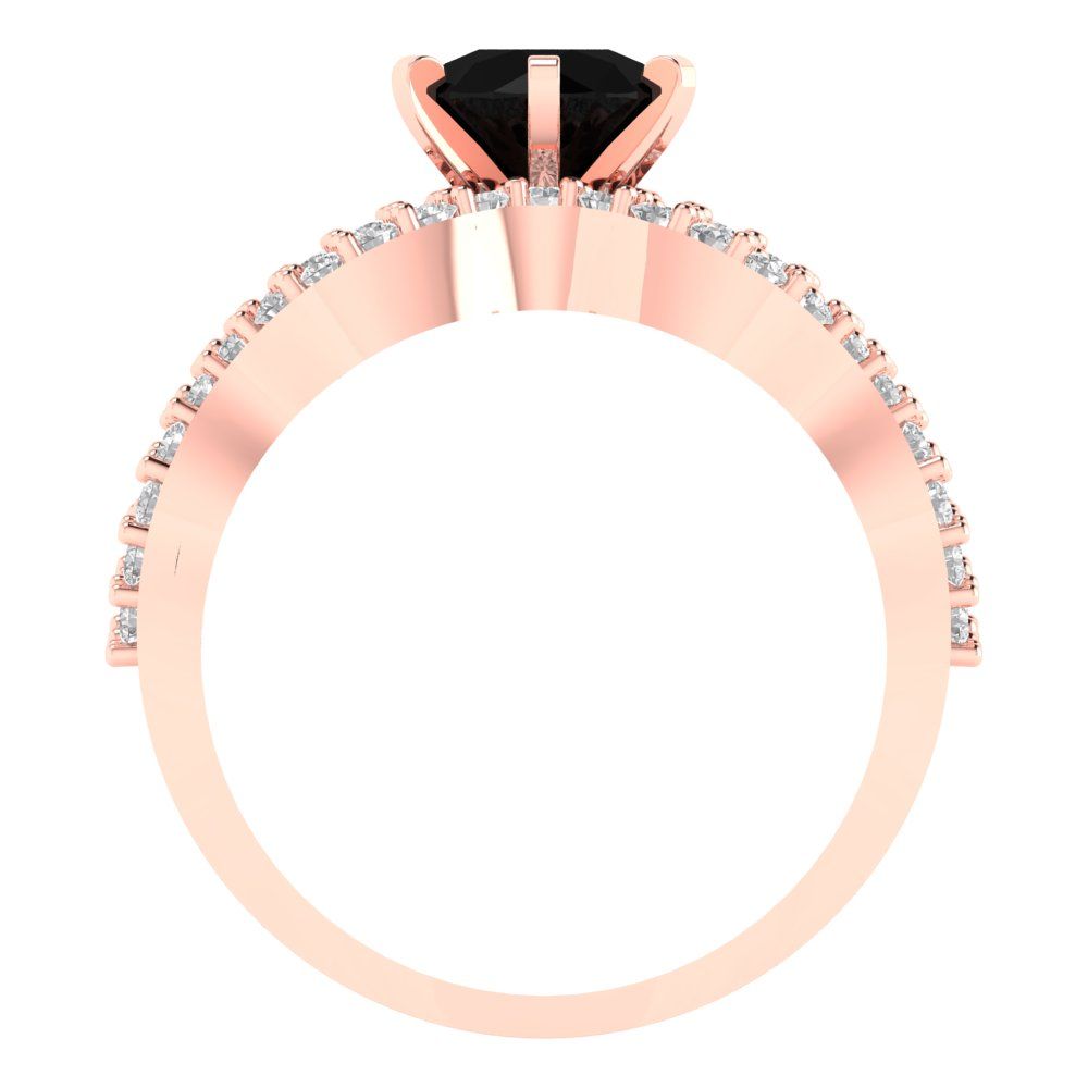 1.57 cttw Round Cut Natural Onyx Bridal Set - Solid Rose Gold Engagement Ring & Wedding Band