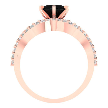 1.57 cttw Round Cut Natural Onyx Bridal Set - Solid Rose Gold Engagement Ring & Wedding Band