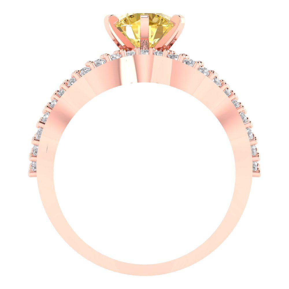 1.57 cttw Round Cut Natural Citrine Bridal Set - Solid Rose Gold Engagement Ring & Wedding Band