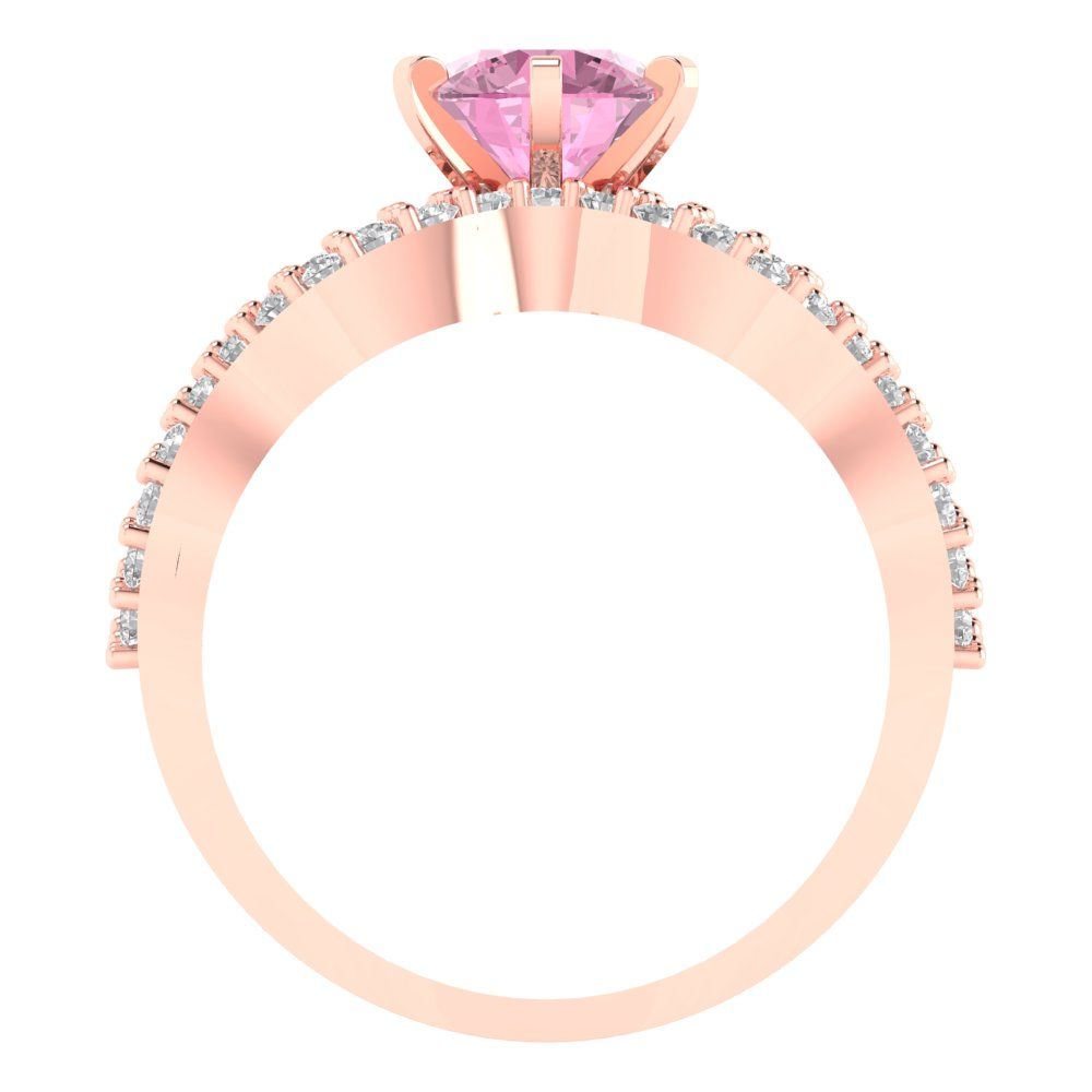1.57 cttw Round Cut Simulated Pink Diamond Bridal Set - Solid Rose Gold Engagement Ring & Wedding Band