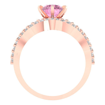 1.57 cttw Round Cut Simulated Pink Diamond Bridal Set - Solid Rose Gold Engagement Ring & Wedding Band