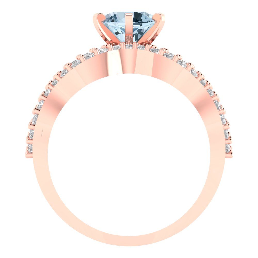 1.57 cttw Round Cut Simulated Blue Diamond Bridal Set - Solid Rose Gold Engagement Ring & Wedding Band