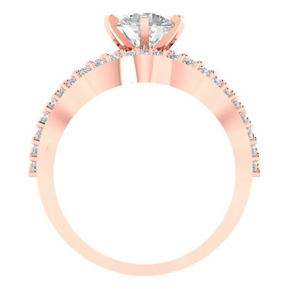 1.57 cttw Round Cut White Sapphire Bridal Set - Solid Rose Gold Engagement Ring & Wedding Band