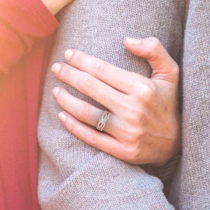 1.57 cttw Round Cut White Sapphire Bridal Set - Solid Rose Gold Engagement Ring & Wedding Band