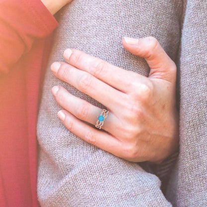 1.57 cttw Round Cut Simulated Turquoise Bridal Set - Solid Rose Gold Engagement Ring & Wedding Band